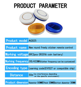 315 433Mhz Öğrenme Kodlu Çip 1527 SOS Düğmeli RF Kablosuz Yuvarlak Uzaktan Kumanda Ev Akıllı Kapı Zili Anahtarı için - Product Image 6