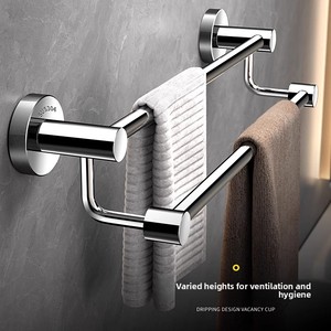 Portasciugamani singolo/doppio con fori, finitura lucida, installazione autoadesiva senza foratura, design <span class=keywords><strong>moderno</strong></span> per bagno - Product Image 2