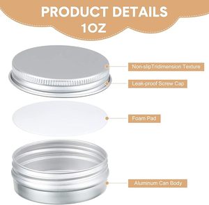 Pot en aluminium, boîte ronde en aluminium avec couvercle à vis, boîtes métalliques avec couvercles pour <span class=keywords><strong>baume</strong></span>, crème, bougies, contenants rechargeables, 60 ml - Product Image 3