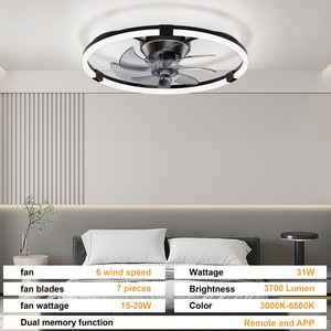 Modern Low Profile <b>Ceiling</b> Fan With <b>Light</b>, 6 Speed Dimmable 3 Color LED <b>Ceiling</b> Fan For Bedroom Small Room - Product Image 6