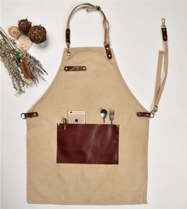 China Manufacturer OEM ODM Canvas and Leather Pocket <strong>Apron</strong> <strong>BBQ</strong> <strong>Apron</strong> - Product Image 1