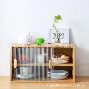 Cross-border wooden small glass <b>storage</b> cabinet, desktop <b>storage</b> cabinet, tea cabinet, home dining <b>sideboard</b>, solid wood - Product Image 2