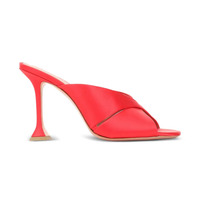 Mules à talons hauts pour femmes, style designer, à talon sabot, à brides croisées, en satin rouge haut de gamme, à bout ouvert, collection 2026, très demandées