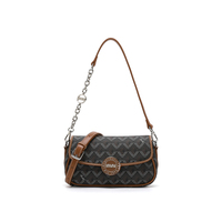 Sac à bandoulière gris foncé losanges de créateur, porté deux façons, avec chaîne mixte et sangle en cuir, mini sac bandoulière à rabat à bouton-pression