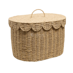 Cestas de Almacenamiento Rectangulares Modernas Tejidas a Mano, Ecológicas, con Borde Ondulado, de Papel, Cuerda, Paja, Bambú, Ratán, para Frutas, Picnic, Escritorio - Product Image 2