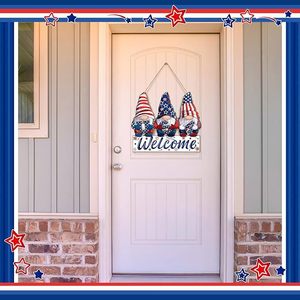 Letrero de Bienvenida Rústico de Madera Patriótico para el <span class=keywords><strong>4</strong></span> de Julio, con 3 Gnomos para Decoración <span class=keywords><strong>del</strong></span> Porche Delantero <span class=keywords><strong>del</strong></span> Día de la Independencia, Venta al por Mayor - Product Image 3