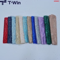 Tela de Brillo con Lentejuelas Personalizada T-win, Tela de Encaje con Lentejuelas Brillantes de Cristal Rojo, Bordado de Flores con Lentejuelas, Tul Bordado 3D