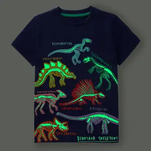 Magliette incandescenti notturne di vendita calde di modo per le magliette luminose dei ragazzi della stampa animale su ordinazione del cotone 100% della manica corta dei bambini