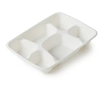 Barquette alimentaire scolaire 100% compostable et biodégradable en bagasse, 5 compartiments, 9 pouces, compatible micro-ondes, écologique