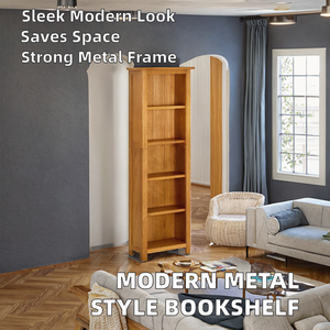 Wholesale <b>Solid</b> Oak <b>Wood</b> Narrow <b>Bookcase</b> 5-Tier Tall Bookshelf Rustic Display Cabinet Factory Direct - Product Image 2