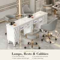 Table de manucure double avec collecteur de poussière, bureau matelassé blanc, chaises rose doré, ensemble de mobilier pour salon de manucure, vente en gros, OEM