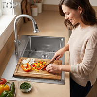 Évier de cuisine moderne multifonctionnel à montage supérieur, fait main, à cuve unique, en acier inoxydable 304 brossé
