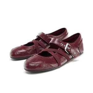 <span class=keywords><strong>Ballerine</strong></span> Mary Jane Brevettate Bordeaux con Cinturini Incrociati e Fibbia, Punta Traspirante, Morbide, Comode, Estive, in Vera Pelle da Donna - Product Image 4