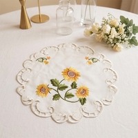 Meilleures ventes : Sets de table ronds en tissu de coton pour la décoration de table, style campagne française, avec sous-verre en dentelle brodée