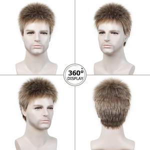 YIMANEILI vente en gros perruques de cheveux courts légers perruque synthétique brune mélangée blonde <span class=keywords><strong>coupe</strong></span> <span class=keywords><strong>courte</strong></span> pour hommes - Product Image 4