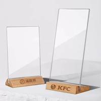 Présentoir de Table Double Face en Acrylique Transparent en Forme de T, Porte-Menu et Porte-Brochures avec Socle en Bois