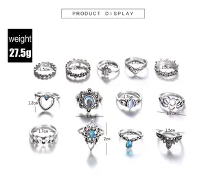 Pushi anel feminino, barato mulheres anel conjunto banhado 13 peças anel de combinação anel coroa