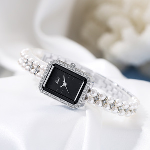 Montre-bracelet tendance pour femme, bracelet en perles, cadran carré orné de strass, montre compacte à quartz pour femme - Product Image 5