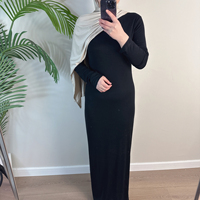Robe intérieure moulante en coton et élasthanne pour l'Aïd Ramadan, Abaya pour femmes musulmanes, col rond, manches longues, robes extensibles pour femmes