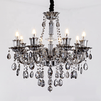 Usine Moderne Fumée Gris Lustre En Cristal De Luxe Pendentif Lampes pour Hôtel Villa Salon Suspendus Lustre En Cristal Lumières