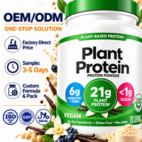 Poudre de protéines végétales OEM Marque Privée Vanille Pois Riz Brun Chia 21g Protéines Fibres Prébiotiques Croissance Musculaire Adulte