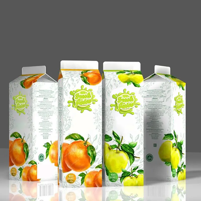 Paperbox Fruit Juicebox Packaging Boite En Carton Jus De Fruit A Jus Avec Pipette scatole di carta per il confezionamento di succhi di frutta