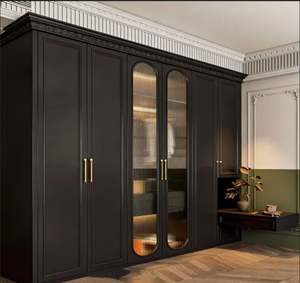 Armoire en noyer noir haut de gamme, style moderne, porte coulissante en rotin, rangement avec compartiment caché - Product Image 1