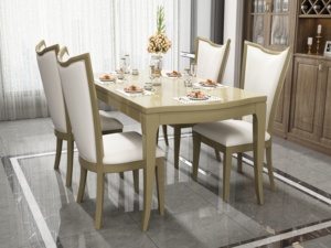 Luxury Light Gold Solid Wood Dining <b>Table</b> Set, 4/6 Seater Upholstered Chair Dining Set for Home <b>Kitchen</b> & Dining Room - Product Image 3