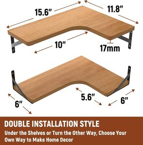 Set di 4 Mensole Angolari Galleggianti per Soggiorno, Cucina, Bagno, Organizzatore Espositivo Moderno da Parete in Legno di Paulownia - Product Image 5