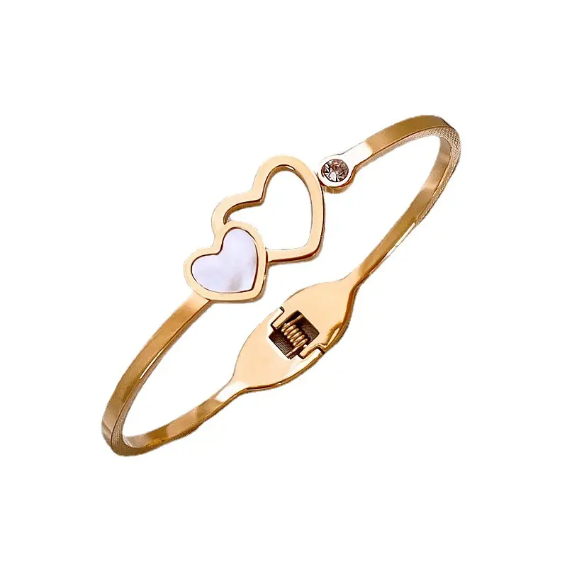Ins style 18K gold-plated stainless steel white shell love design Fashion Jewelry Bracelets & Bangles Couple For Women