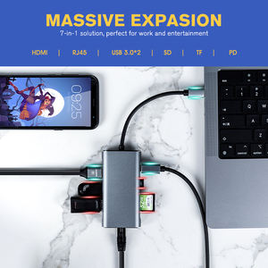 מתאם KUMO עם 7 יציאות USB Type C, כולל USB 3.0, HDMI 4K, SD, TF, PD 100W, יציאת רשת, תחנת עגינה למחשב נייד 7 ב-1 - Product Image 6