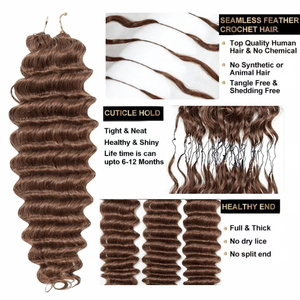 Extensioni per <span class=keywords><strong>trecce</strong></span> Remy ricci burmesi marrone cioccolato, con piume, a onda profonda, a doppia trama, pre-separate, senza nodi, per donna - Product Image 3