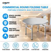 Table ronde pliante en acier inoxydable robuste - Table de restauration et de préparation portable pour la restauration et les événements