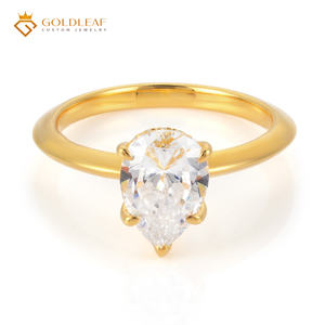 แหวนทองคำแท้ 14K ประดับเพชรคิวบิกเซอร์โคเนียทรงลูกแพร์ 7x10 มม. สีขาว 5A แบบสังเคราะห์ สำหรับงานหมั้น  ปรับแต่งได้ตามต้องการ - Product Image 1