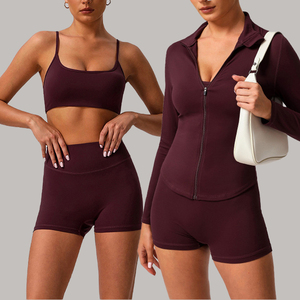 2026 Fitness Yoga Wear Sets Womens Gym Clothing Sports Long Sleeve Top High Elastic Shorts Yoga Sets