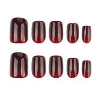 Kit de 24 faux ongles courts en acrylique rouge bordeaux foncé, couleur unie, pré-dessinés, avec colle adhésive, logo personnalisé