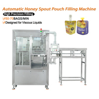 Machine de remplissage et de bouchage automatique de sachets à bec verseur 50-70 BPM, pompe à engrenages à 4 têtes pour le miel, le shampoing, la sauce et les liquides visqueux