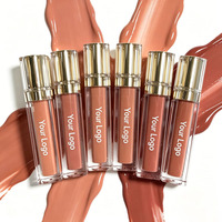Huile à lèvres repulpante minérale waterproof, étiquette privée, tubes carrés avec capuchon doré, gloss à lèvres nude velours, vente en gros
