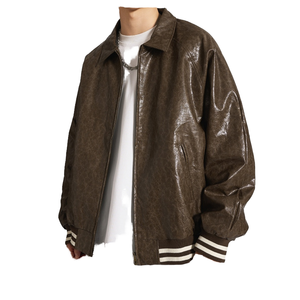 جاكيت بومبر رجالي من الجلد للخريف والشتاء، بتصميم صناعي ثقيل مصقول بالشمع، ياقة قائمة، مقاوم للرياح، طراز عتيق، للبيع بالجملة - Product Image 2