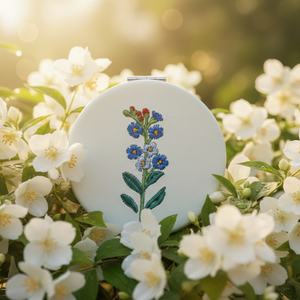 Best Selling Personalized Foldable <b>Compact</b> Metal Frame Fresh Green Grass Embroidery Circular Double Sided Cosmetic Pocket <b>Mirror</b> - Product Image 5
