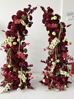 Décorations d'arche de mariage élégantes H515 bordeaux, verdure en forme de corne, fleurs artificielles en soie rouge, décoration d'événements écologique