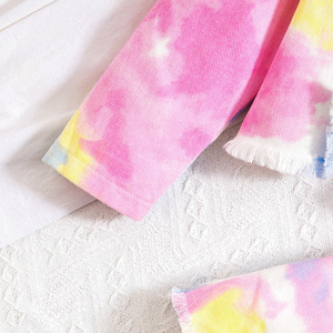 Vêtements pour filles printemps-automne, cardigan à col tie-dye coloré, shorts, ensemble 2 pièces, vêtements pour enfants, vêtements de rue, vêtements pour enfants - Product Image 3