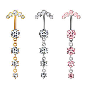 Juego de 10 anillos de vientre con incrustaciones de circón rosa, 4 circón, 5 diamantes, anillo de ombligo, colgante, bonito regalo de compromiso de boda de acero inoxidable - Product Image 1