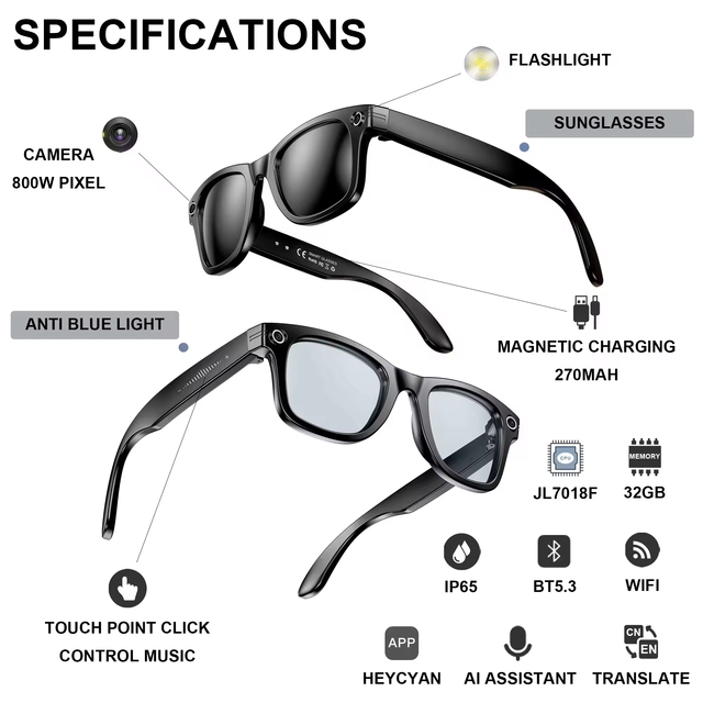 W610 Smart Glasses 8MP Camera AI Translation  Call Wifi Transfer Slide Touch Control Smart Glass