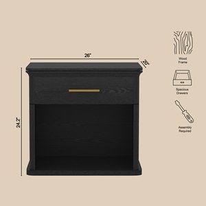Black Nightstand With Drawer And <b>Open</b> Shelf <b>Storage</b> For Bedroom Use - Product Image 4