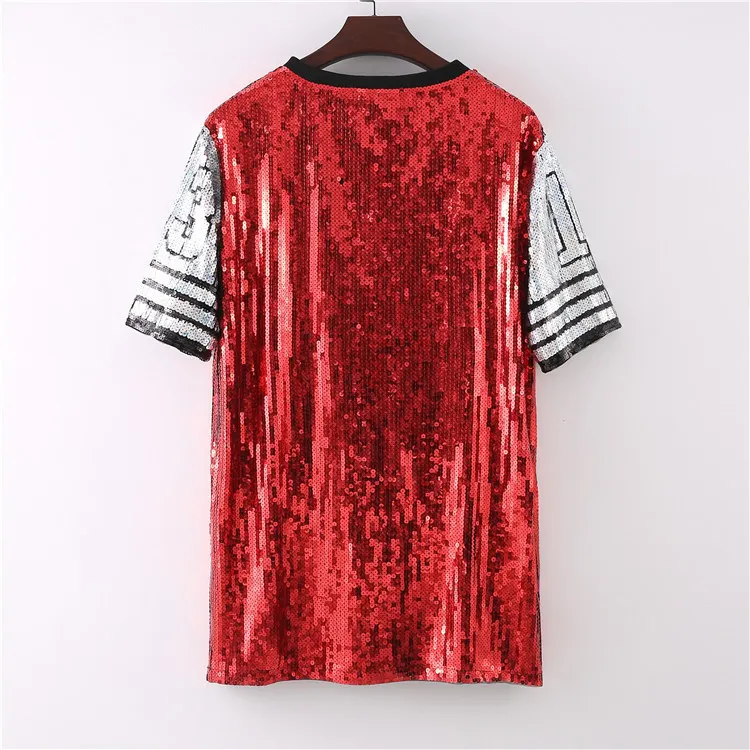 Lấp lánh sequin số 18 bóng đá Jersey t Áo sơ mi Dresses trang phục cho phụ nữ lỏng lẻo ngắn bên ăn mặc Câu lạc bộ mặc