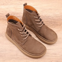 Nouvelles Bottes Rétro Mi-Hautes pour Hommes Automne/Hiver 2025 en Cuir Pleine Fleur à Semelle Souple et Bout Résistant à l'Usure