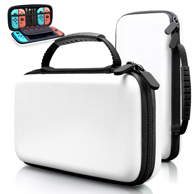 Switch OLED Console Case ,White PU Game Console Storage Bag Protective Hard Portable Travel Carrying Case Shell Pouch