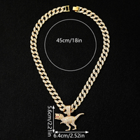 Argent Plaqué Or Hip Hop Glacé 15mm CZ Miami Cuban Link Chaîne Avec Petit Dinosaure Pendentif Collier Bijoux