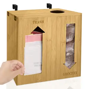 Dispensador extra grande para saco de lixo, organizador de sacola de compras para armazenamento de saco plástico de cozinha, acessórios de cozinha de madeira